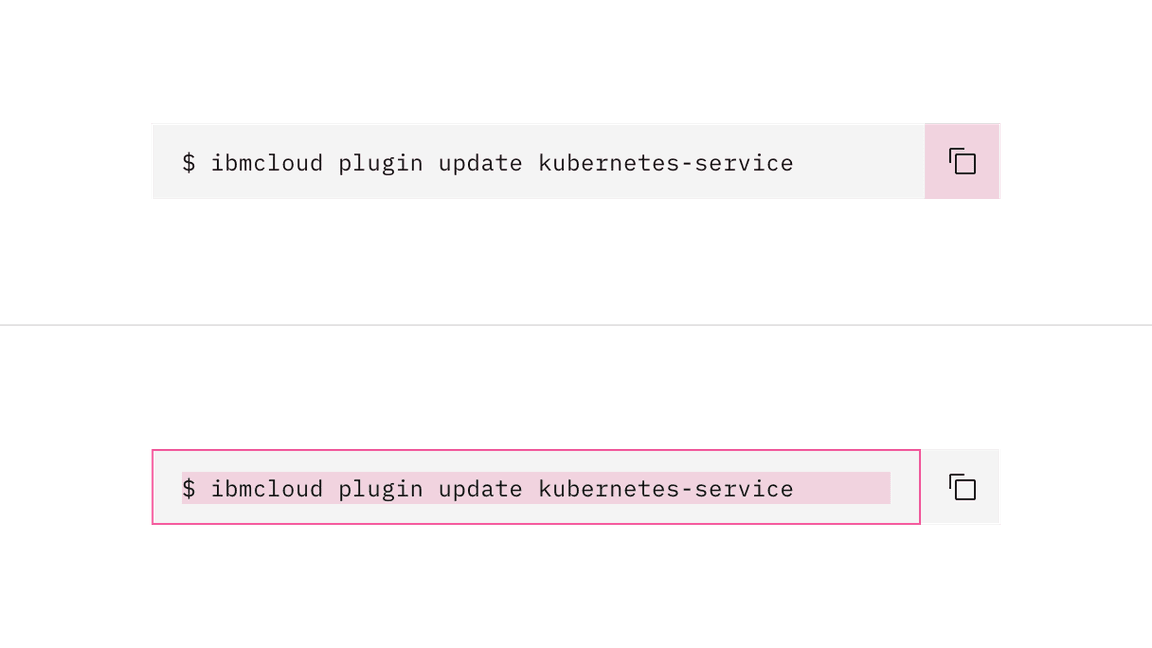 Single line code snippet click targets